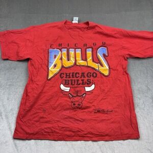 VTG Chicago Bulls Graphic T-Shirt Red NBA 90s Style Men's Size XXL